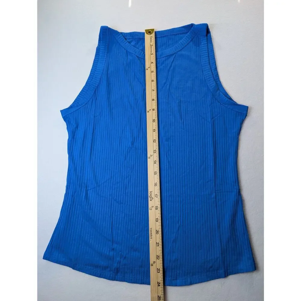 Zenana Ribbed High-Neck Tank Top Cobalt Blue Size XL